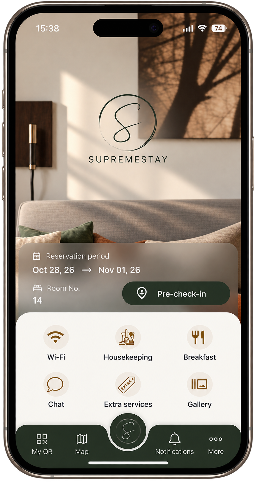 SupremeStay guest app on a smartphone